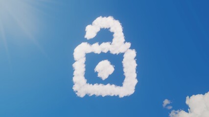3d rendering of white clouds in shape of symbol of open on blue sky with sun