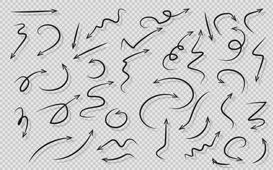 Hand Drawn Black Arrows with shadow, Vector Illustration