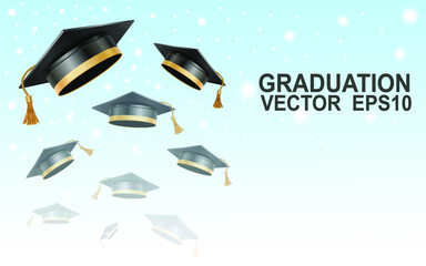 Fototapeta na wymiar High school or university graduate hat isolated on white background 3d vector graduation ceremony cap student hat black education cap