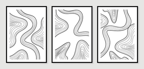 Abstract art background vector. Minimalist modern contour drawing. contemporary abstract line art design for wall art, wallpaper, home decoration, cover, printable painting. 
