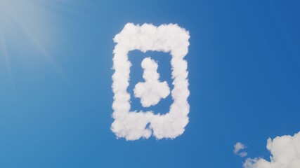 3d rendering of white clouds in shape of symbol of mobile phone on blue sky with sun