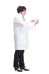 in full growth. senior female doctor with a digital tablet .