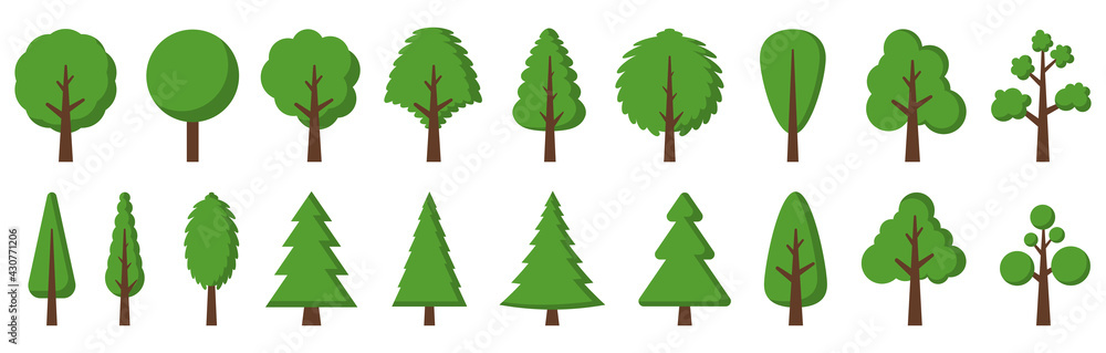 Poster trees collection. set of color trees. vector tree icons isolated.