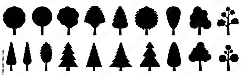 Poster trees collection. set of trees. vector tree icons isolated.