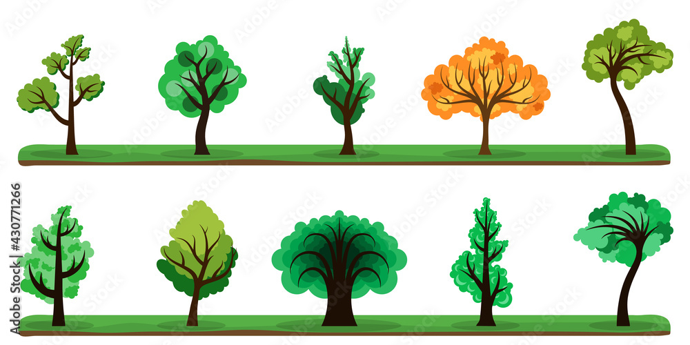Poster trees collection. set of color trees. vector tree icons isolated.