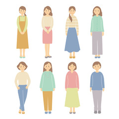 女性　色々　ベクター　タイプ　イラスト　20代　30代　40代　セット　全身　複数　バリエーション