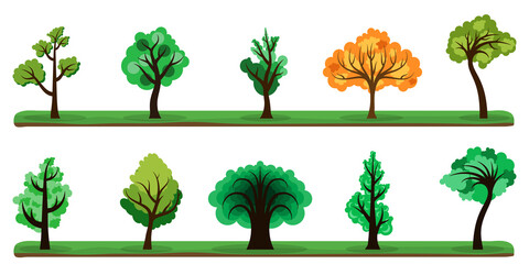 Trees collection. Set of color trees. Vector tree icons isolated.