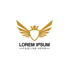 Obraz premium Golden winged shield with crown logo / heraldry symbol isolated white background