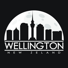 Fototapeta premium Wellington Full Moon Night Skyline Silhouette Design City Vector Art Background Illustration.