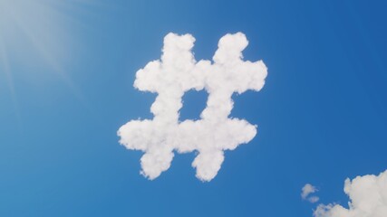 3d rendering of white clouds in shape of symbol of hashtag on blue sky with sun