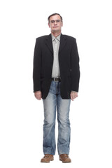 in full growth. casual business man in jeans and jacket.