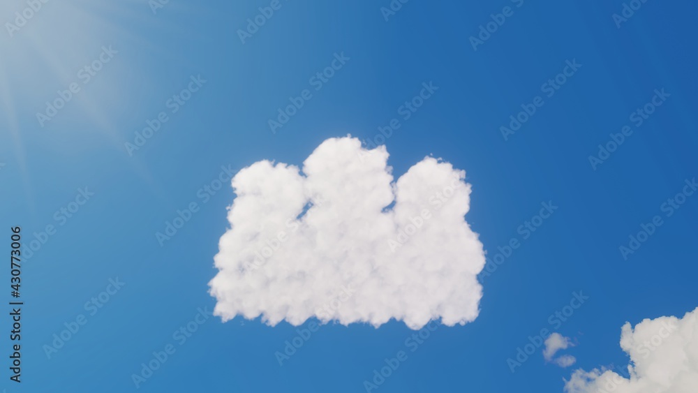 Poster 3d rendering of white clouds in shape of symbol of group on blue sky with sun