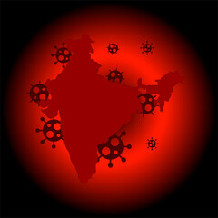 India red map with covid-19 virus concept.
