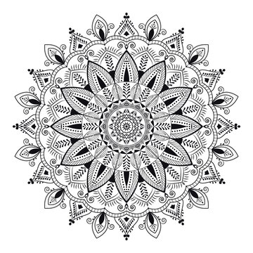 Vinatge abstract arabic allover black and white coloring flower mandala premium vector.
