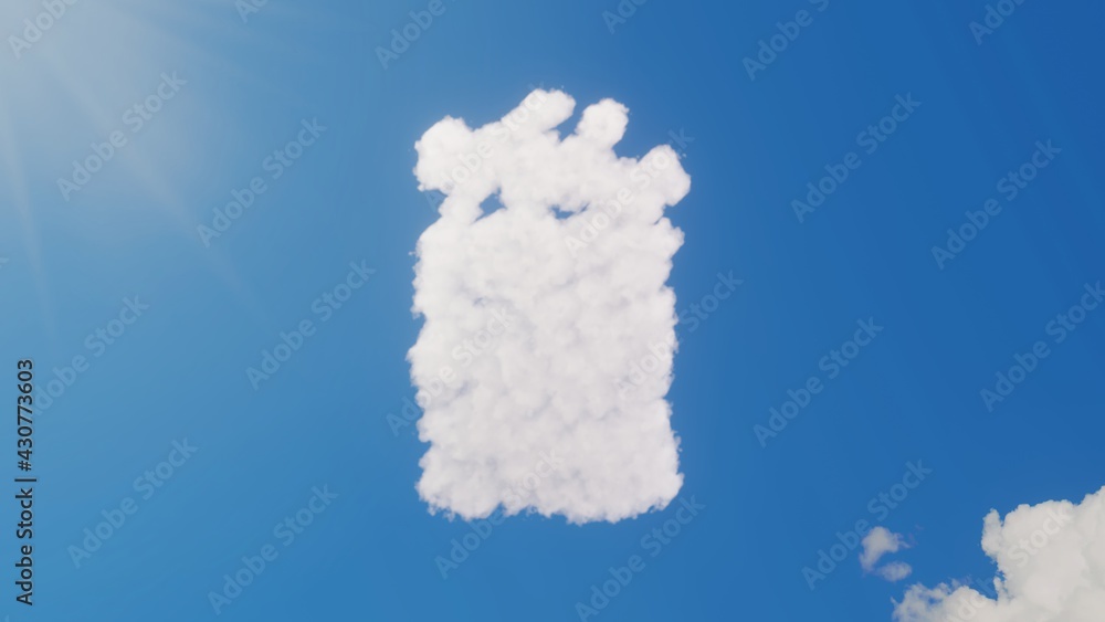 Poster 3d rendering of white clouds in shape of symbol of garbage on blue sky with sun