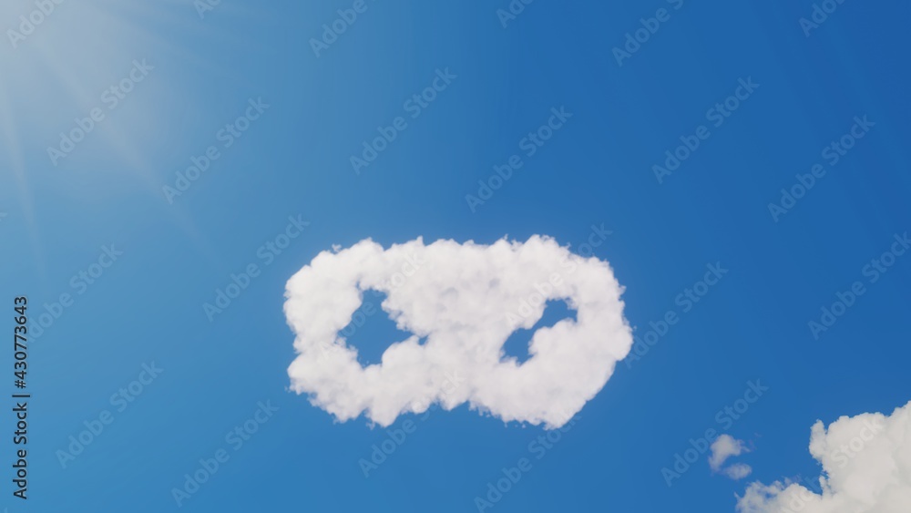 Poster 3d rendering of white clouds in shape of symbol of gamepad on blue sky with sun