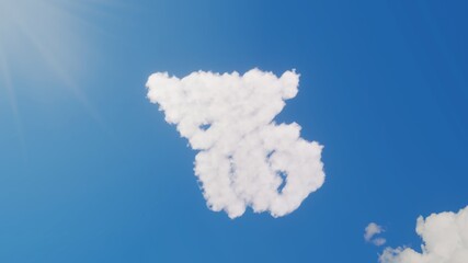 3d rendering of white clouds in shape of symbol of funnel dollar on blue sky with sun