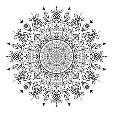 Vinatge abstract arabic allover black and white coloring flower mandala premium vector.