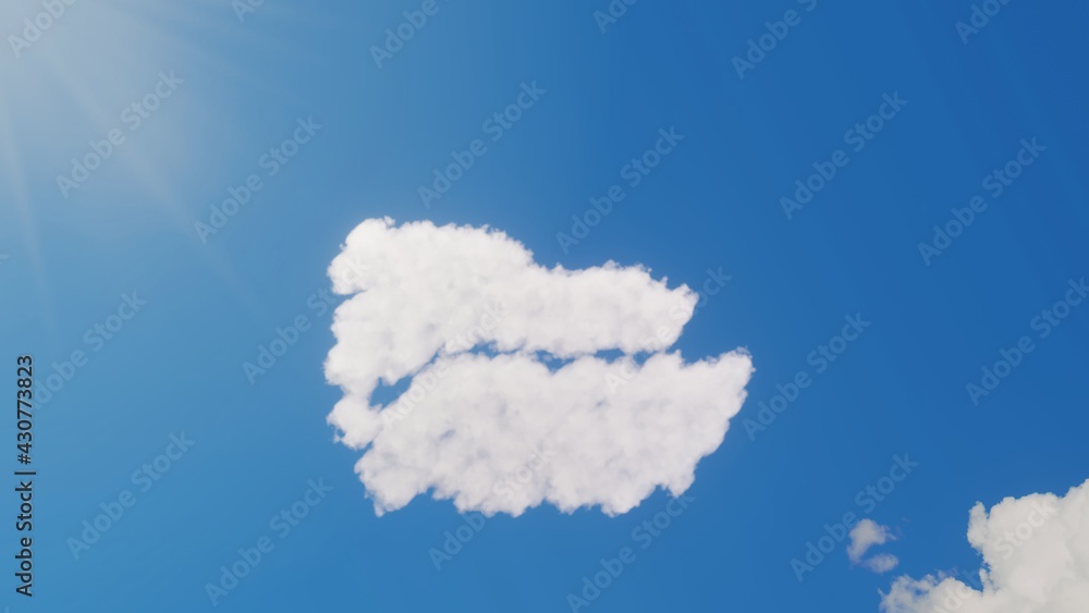 Poster 3d rendering of white clouds in shape of symbol of folder open on blue sky with sun