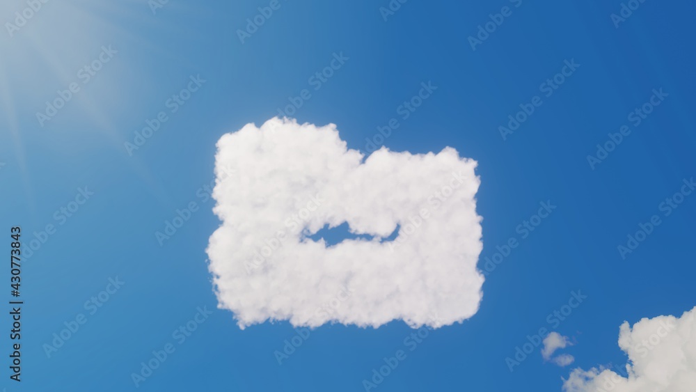 Poster 3d rendering of white clouds in shape of symbol of folder minus on blue sky with sun