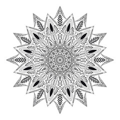 Vinatge abstract arabic allover black and white coloring flower mandala premium vector.
