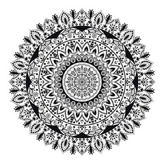 Vinatge abstract arabic allover black and white coloring flower mandala premium vector.