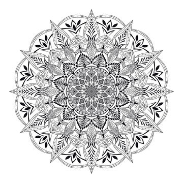 Vinatge abstract arabic allover black and white coloring flower mandala premium vector.