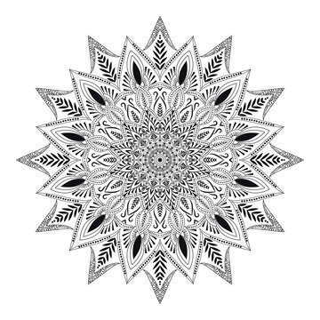 Vinatge abstract arabic allover black and white coloring flower mandala premium vector.