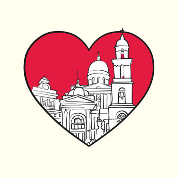 recommend clip art: I love Chisinau. Red heart and famous buildings