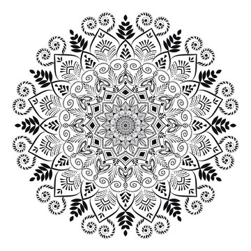 Vinatge abstract arabic allover black and white coloring flower mandala premium vector.