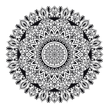 Vinatge abstract arabic allover black and white coloring flower mandala premium vector.