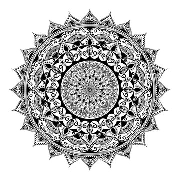Vinatge abstract arabic allover black and white coloring flower mandala premium vector.