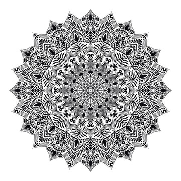 Vinatge abstract arabic allover black and white coloring flower mandala premium vector.