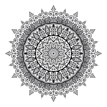 Vinatge abstract arabic allover black and white coloring flower mandala premium vector.