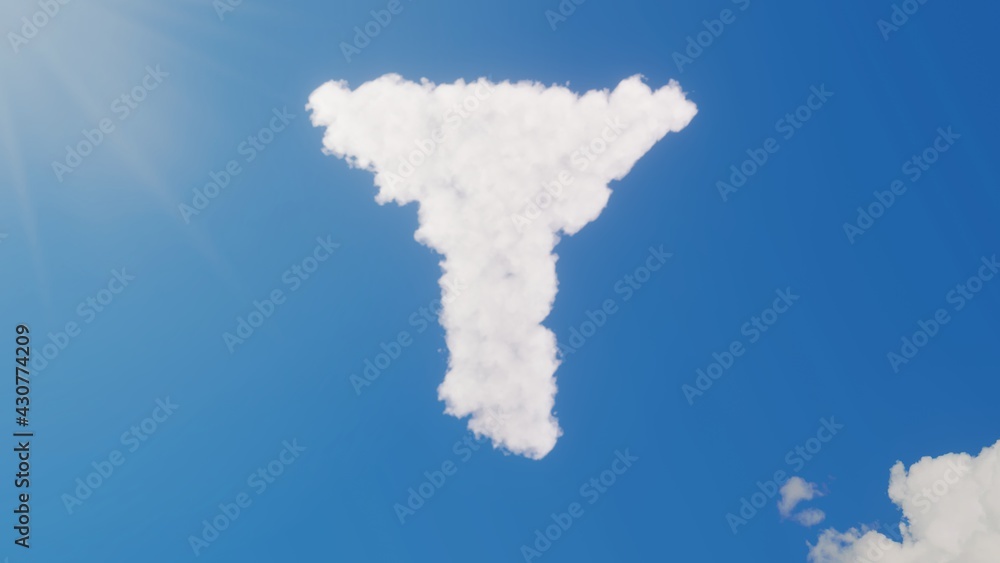 Poster 3d rendering of white clouds in shape of symbol of filter on blue sky with sun