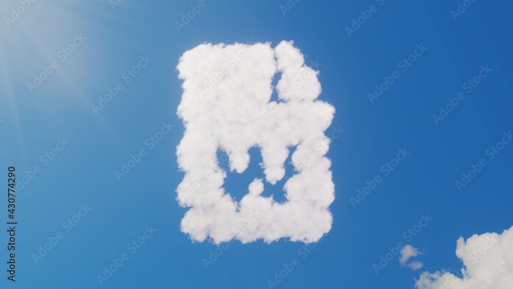 Poster 3d rendering of white clouds in shape of symbol of file word on blue sky with sun