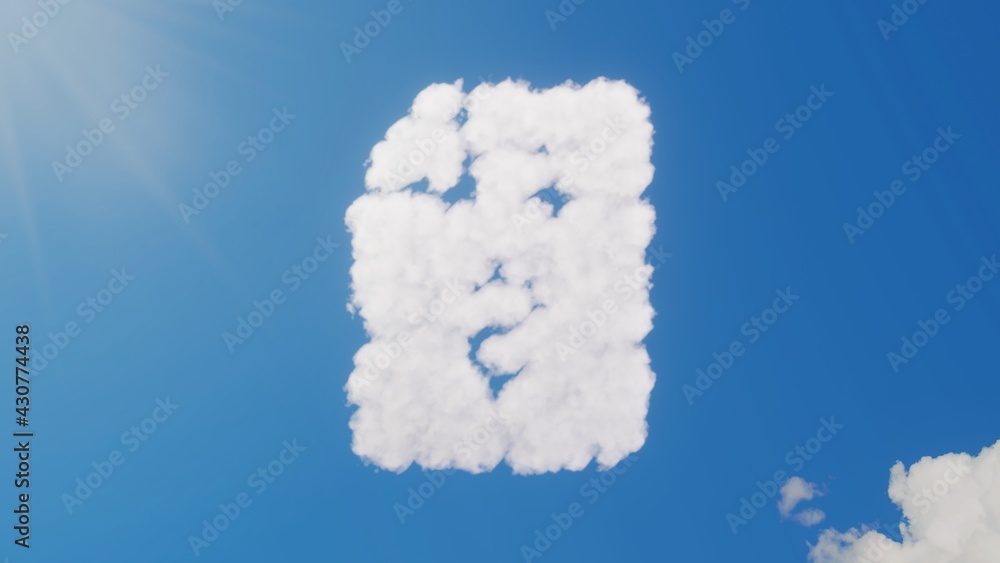 Poster 3d rendering of white clouds in shape of symbol of file invoice dollar on blue sky with sun