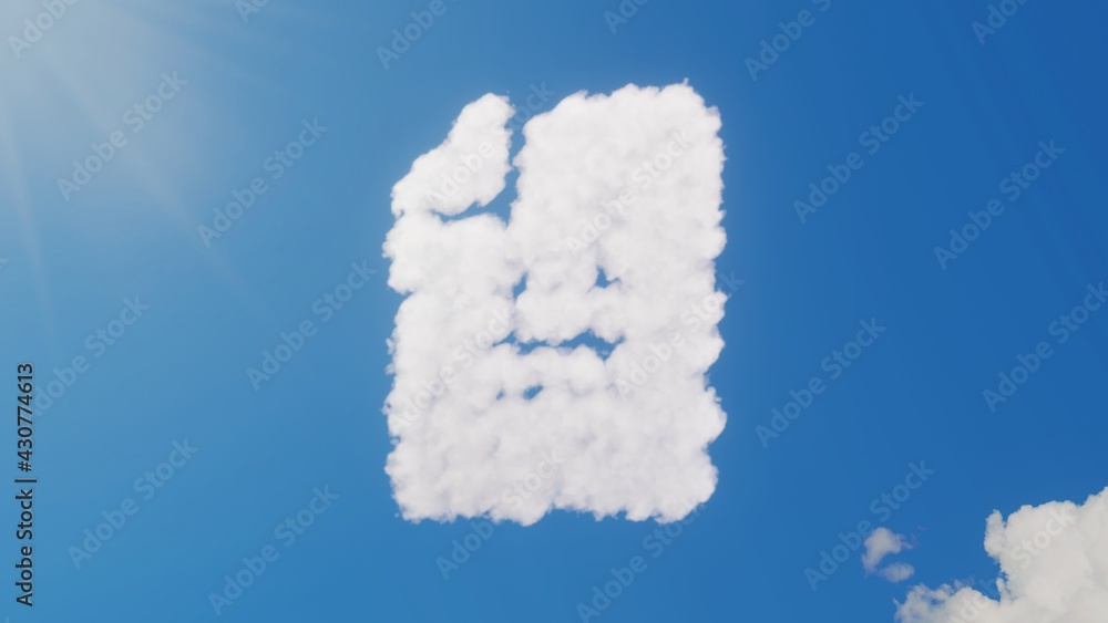 Poster 3d rendering of white clouds in shape of symbol of file alt on blue sky with sun