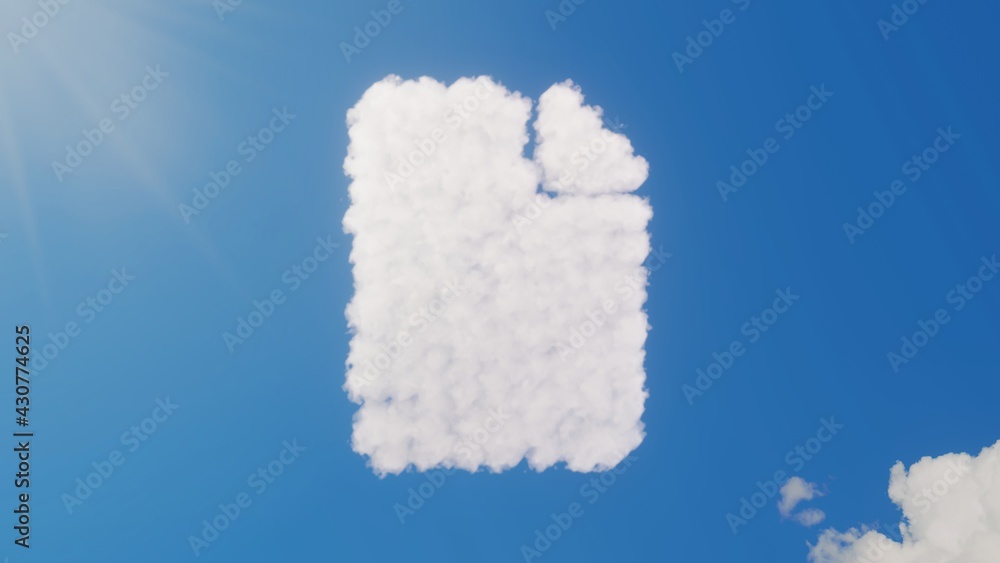 Poster 3d rendering of white clouds in shape of symbol of file on blue sky with sun