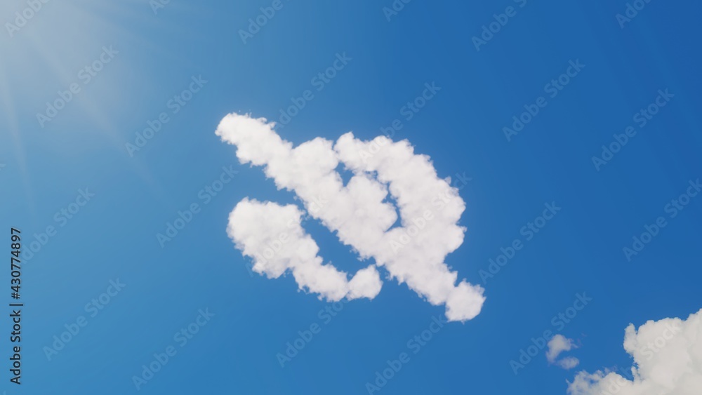 Poster 3d rendering of white clouds in shape of symbol of eye slash on blue sky with sun
