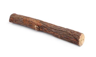 Dried stick of liquorice root isolated on white