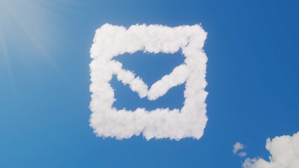 3d rendering of white clouds in shape of symbol of envelope square on blue sky with sun