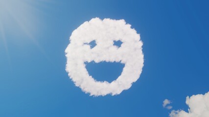 3d rendering of white clouds in shape of symbol of emoticons joyful on blue sky with sun