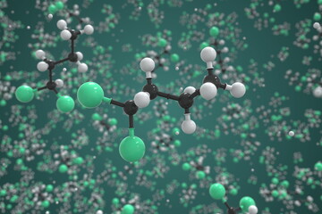 Dichlorobutane molecule, ball-and-stick molecular model. Chemical 3d rendering