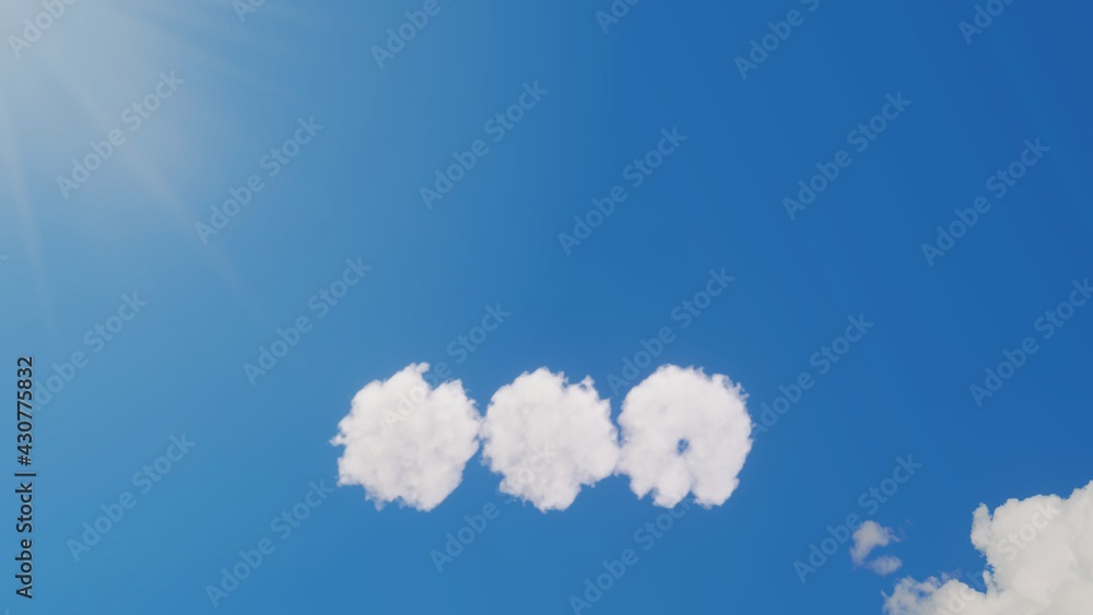 Poster 3d rendering of white clouds in shape of symbol of ellipsis horizontal on blue sky with sun