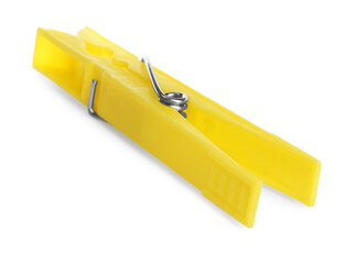 Bright yellow plastic clothespin isolated on white