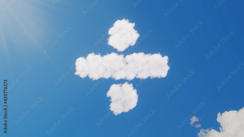 Poster 3d rendering of white clouds in shape of symbol of divide on blue sky with sun