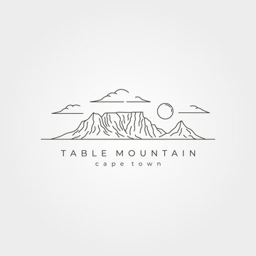 table mountain landscape line art vector symbol illustration design, cape town national park line art style