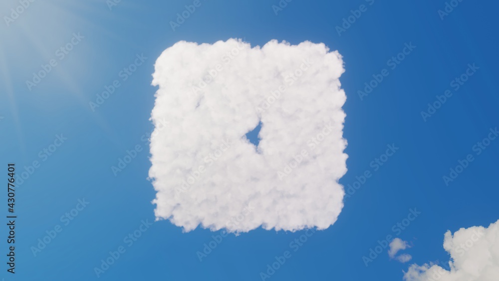Poster 3d rendering of white clouds in shape of symbol of dice one on blue sky with sun