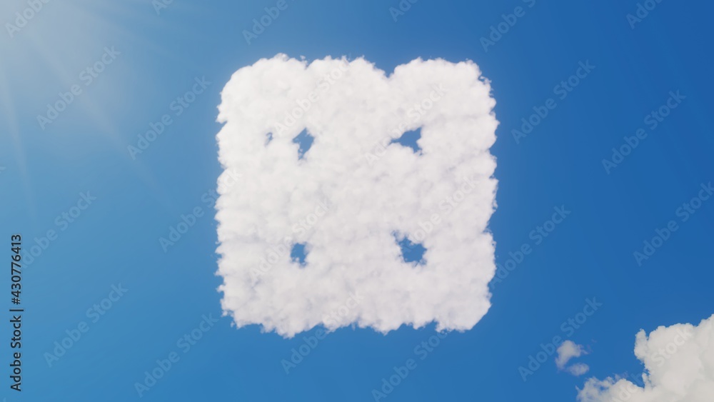 Poster 3d rendering of white clouds in shape of symbol of dice four on blue sky with sun